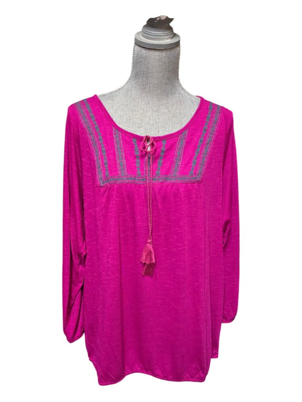 Karen Brooks Women's Fuchsia Boho 3/4 Sleeve Embroidered Top NWT SIZE 2X NWT